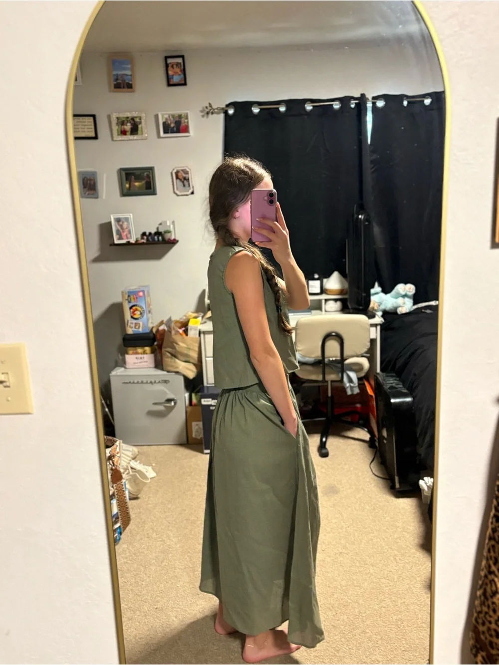 Olive Green Button-Front Two-Piece Set